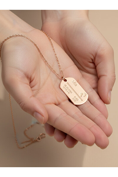 luvee 925 Ayar Künye Gümüş Kolye (Bebek Ayak İzi, Doğum Tarihi, Doğum Saati, ...