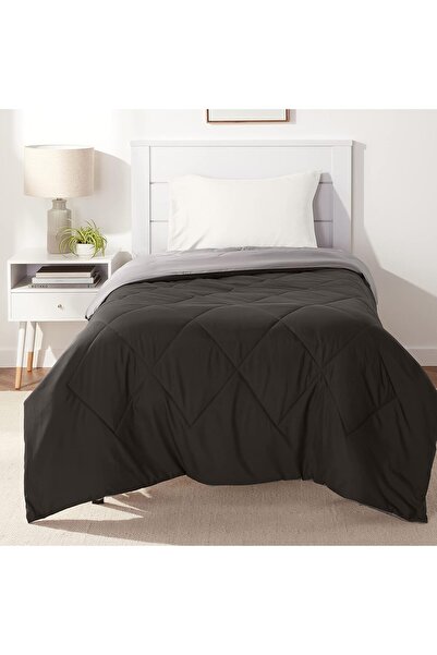 Amazon basics Lightweight Reversible Microfiber Comforter, Twin/Twin XL, Black/Grey