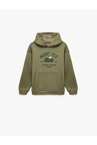 Koton Μακρυμάνικο βαμβακερό φούτερ με κουκούλα με με τύπωμα τσέπες καγκουρό