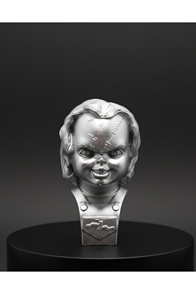 SİSUprintlab CHUCKY Büst Figürü Metalik Gümüş 3D Baskı - Korku Filmi Bebek Koleksiyon Heykeli