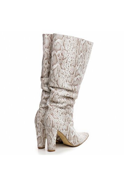 Vanilla Days Hanna Ivory Print Leather Boots with 9cm Block Heel