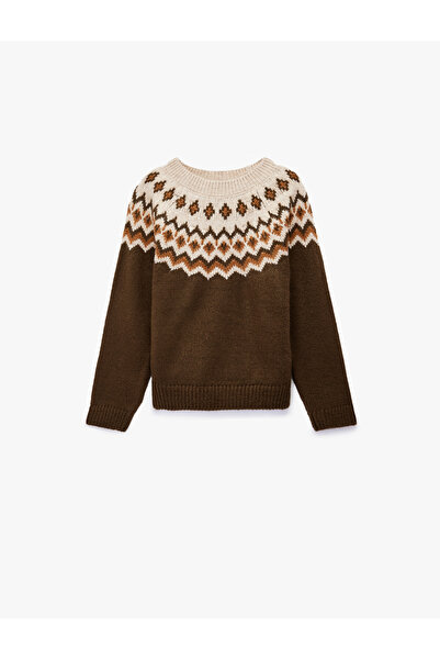 Koton Pulover tricotat cu mâneci lungi și decolteu cu model