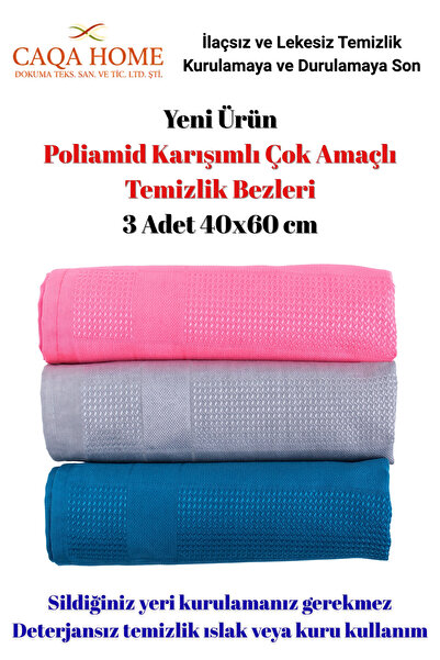 CAQA HOME 3'lü Mikrofiber Temizlik Bezi - Yeni Ürün Poliamid Karışım Mikro Fiber Bez - Cam, Araba, Mutfak Bezi