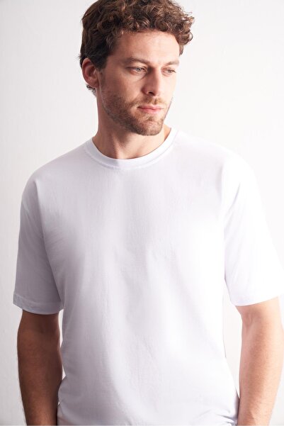 İmza Λευκό μπλουζάκι με κοντό μανίκι εφαρμοστό βαμβακερό βασικό μπλουζάκι 1011255106