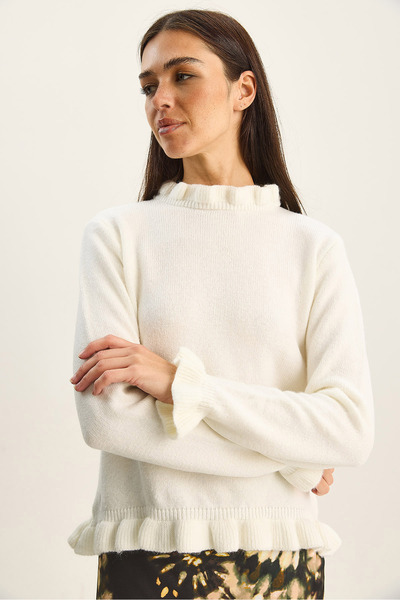 Bianco Lucci Women's Ruffle Collar Detailed Knitwear Sweater Tk251152 60283821