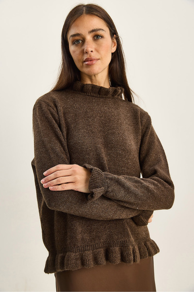 Bianco Lucci Women's Ruffle Collar Detailed Knitwear Sweater Tk251152 60283821