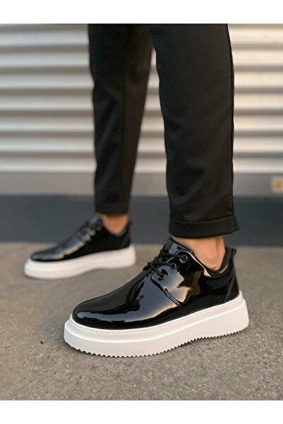 Kuşkaya Ticaret Jy03 Luxor Lace-Up Patent Leather Men's Casual Sports Classic Shoes Rbt - Black