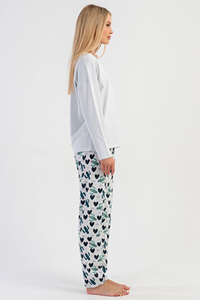 VİENETTA Cotton Women's Off-Shoulder Long Sleeve Pajama Set, 503365