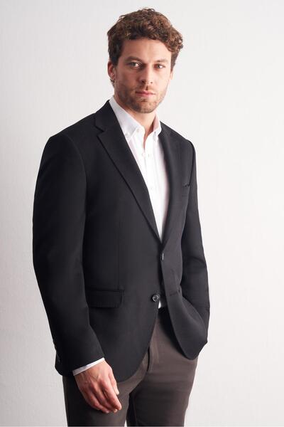 İmza Black Mono Collar Wool 6 Drop Comfort Fit Classic Jacket 1002255150