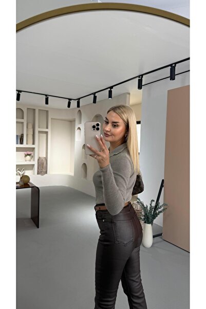 Sezgi Tekin Premium Seri Kesik Paça Kahve Mumlu Pantolon