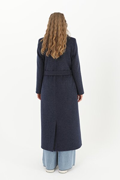 Puane Women's Double-Breasted Collar Belted Coat - 15170Kbn - Navy