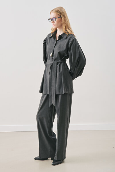 Manuka Wide Sleeve Belted Shirt Anthracite