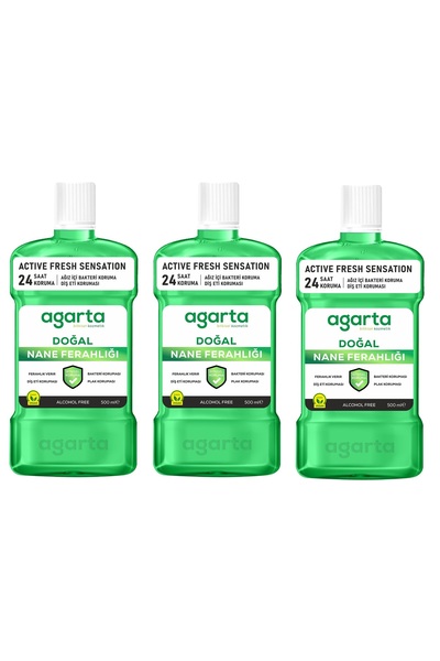 Agarta Ağız Bakım Suyu Ferah Nefes Naneli Alkolsüz 500 Ml x 3 Adet