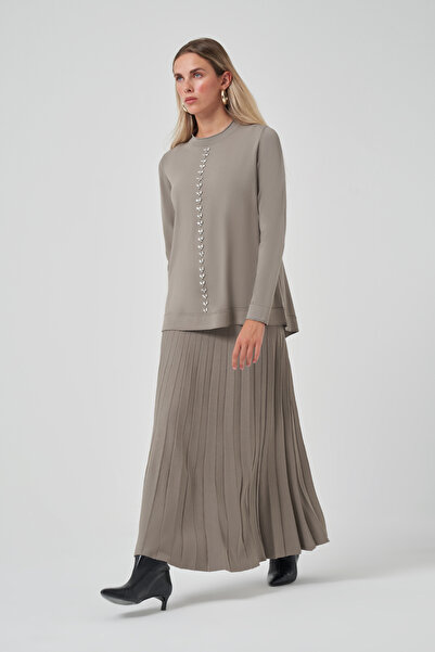 Nuss Stone Work Detail Knitwear Set 1351 Light Khaki