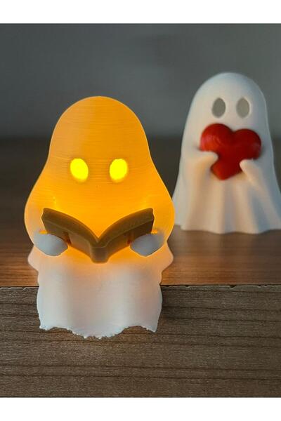 Root Made 2'li Set Biblo Kitap Okuyan ve Kalp Tutan Hayalet Tealight Mumluk Minimalist Masa Kitaplık Dekor