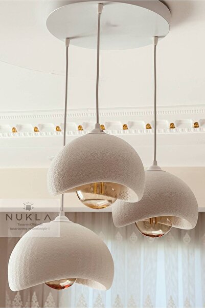 SERENGETİ HOME Beton Görünümlü Üçlü Sarkıt Avize, Modern Tasarım Hafif Beton Dokulu Avize, Dekoratif Aydınlatma