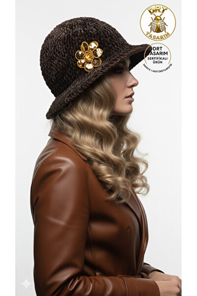 drt tasarım Flared Velvet Hat Brown