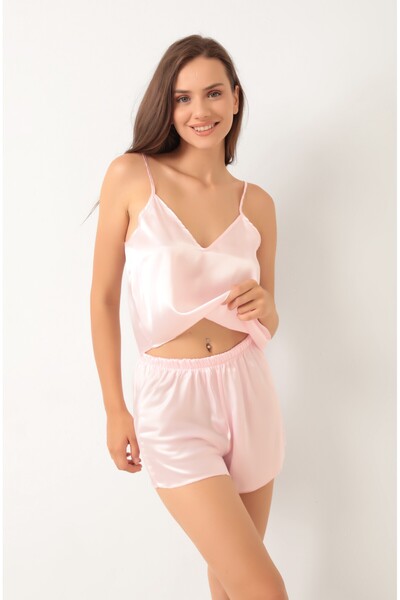 IVYRAE Γυναικείο σετ πιτζάμα με σατέν σορτς δύο τεμαχίων με ρυθμιζόμενο λουρά...
