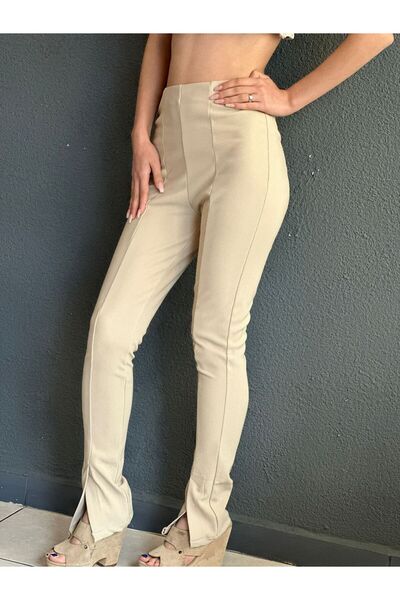 Gönülden Tasarım Cream Color Slit Women's Tights S/M