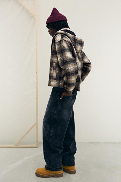 Bershka Kapüşonlu kareli boxy fit ceket