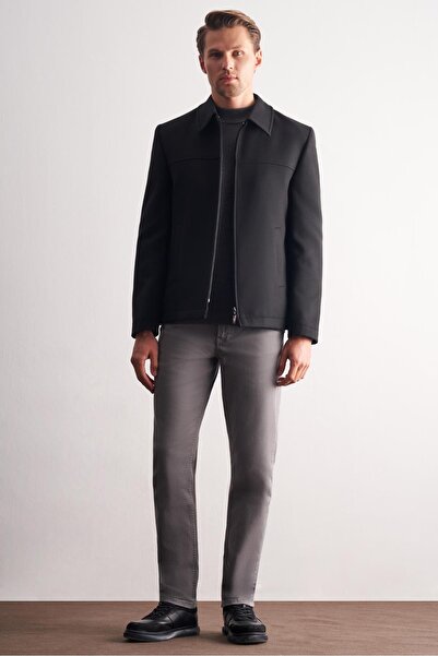 İmza Black Berber Collar Fully Lined Classic Slim Fit Flexible Cashmere Coat 1007255121