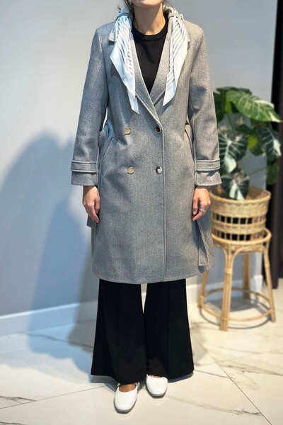 Lale Butik Scarf Detail Coat 30064 Gray