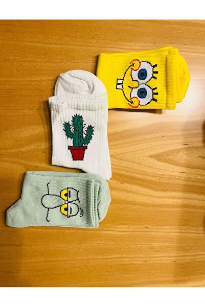 AL Bİ 90LIK 3-Pack of Fun College Socks with Cartoon Patterns