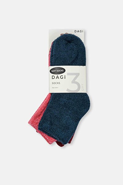 Dagi Pink-Navy Blue Women's 3-Piece Plush Socks