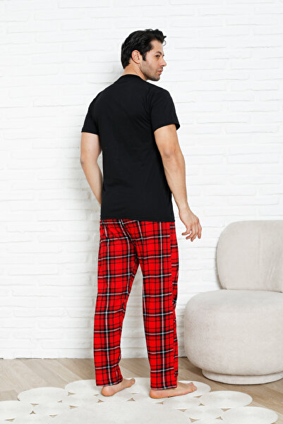 Enisena Men's Pajama Set - Plaid Bottoms-3 Buttoned - 100% Cotton 12386