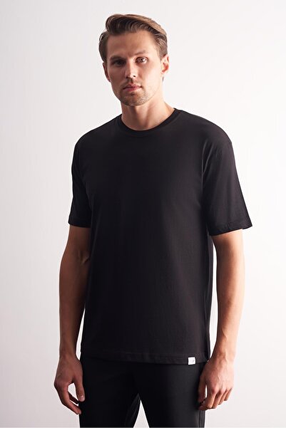 İmza Μπλουζάκι με κοντό μανίκι μαύρο εφαρμοστό βαμβακερό βασικό μπλουζάκι 1011255106