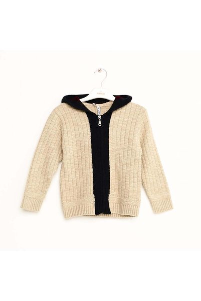 NANİCA Beige Hooded Zippered Knitwear Cardigan for Boys Aged 1-5