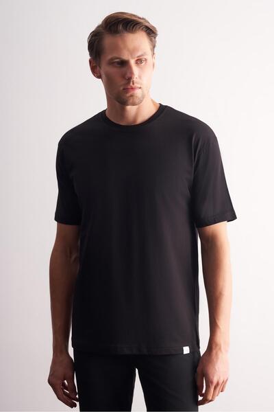 İmza Μπλουζάκι με κοντό μανίκι μαύρο εφαρμοστό βαμβακερό βασικό μπλουζάκι 1011255106