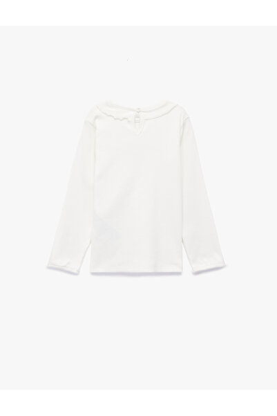 Koton Cotton Ruffle Detail Long Sleeve Crew Neck T-Shirt
