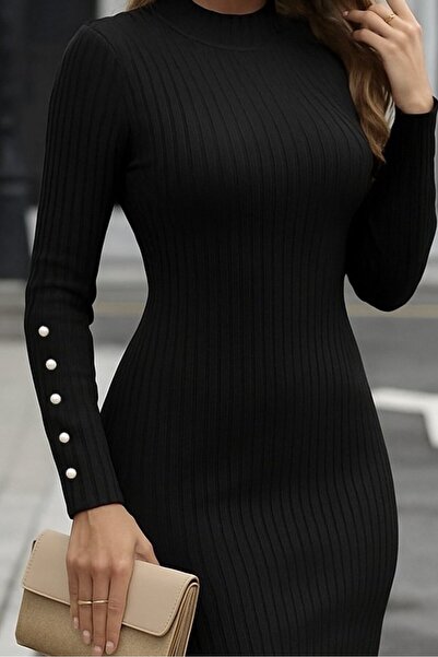 JANES    Women's Long Sleeve Half Turtleneck Sleeves Button Detail Short Roster Camisole Dress