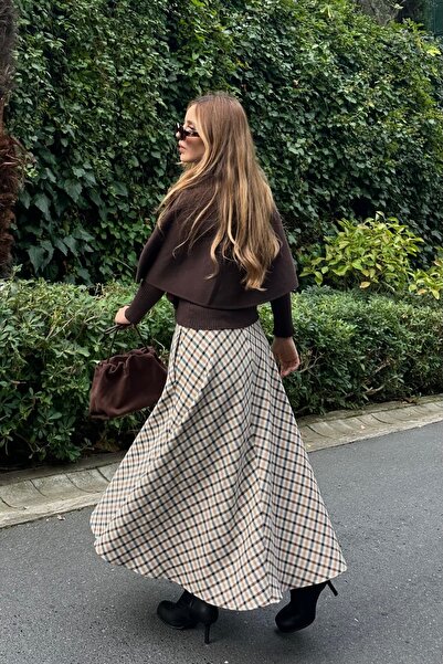 Laluvia Brown Cape Detailed Knitwear Cardigan - 1317