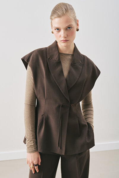 Manuka Draped Belted Vest Bitter Brown