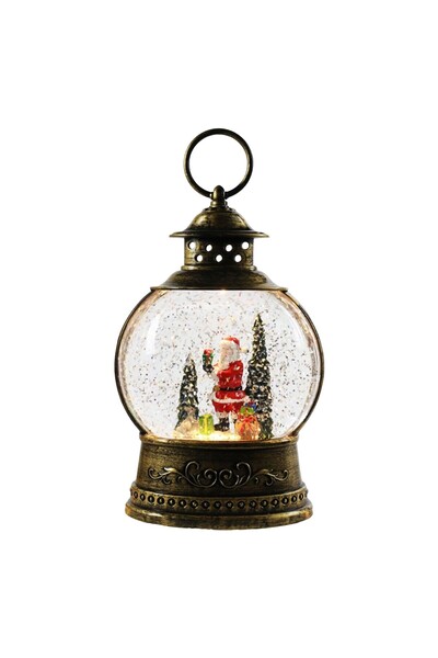 Flippy Christmas Lantern Decoration with Santa & Gifts, 3 Modes, Music, Snow Effect, USB/Battery, 13x8x21 c