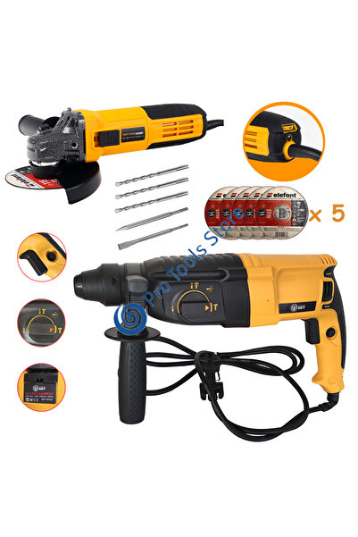 pro tools store romania Promo Set: Rotary Hammer 1100W 26mm 900 RPM & Angle Grinder 800W Variable 11,000 RPM
