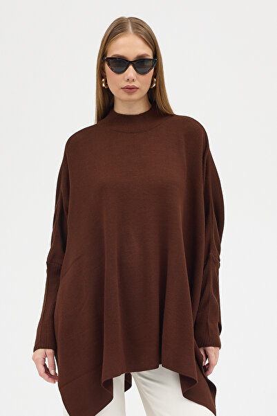 ABOUT US معطف بانشو ناعم الملمس مع تفاصيل الشقوق # 16989