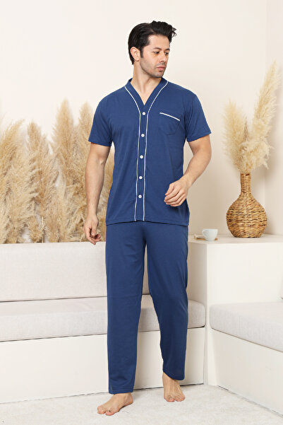 Enisena Men's Full Buttoned 100% Cotton Pajama Set 12385