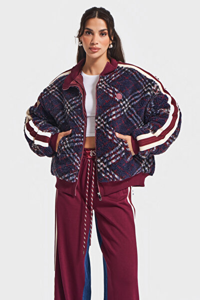 its basic Women's Denim Burgundy Color W5-35 Coat Pants 2-Piece Combination Design Set