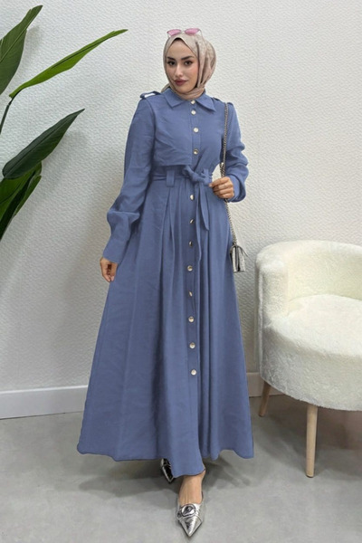 Tesettür Diyarı Γυναικείο καλοκαιρινό υφασμάτινο φόρεμα Tril Tril με κουμπιά