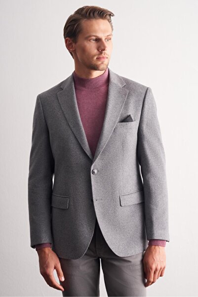 İmza Jachetă clasică gri din lână cu guler mono, 6 Drop Comfort Fit 1002255150