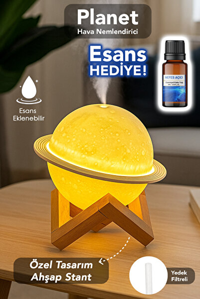 mimtec Gezegen Hava Nemlendirici - 200ml Ahşap Standlı Işıklı Aroma Difüzörü ...