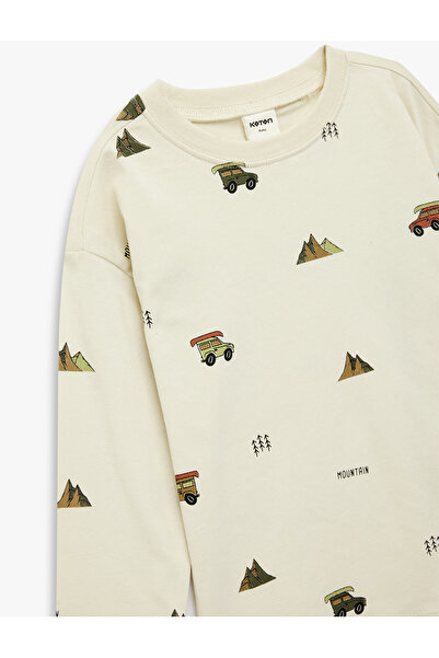 Koton Printed Long Sleeve Crew Neck Cotton T-Shirt