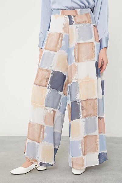 Levidor بنطلون واسع الساقين بنمط مربعات من إنديجو