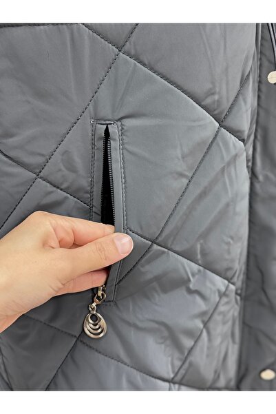 BENAHOLL Belola Hooded Fur Lined Waist-Tightening Hidden Zipper Quilted Coat-En2024 Anthracite