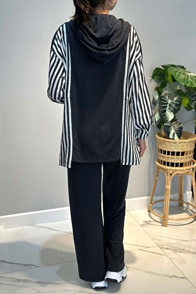 Lale Butik Striped Detail Trouser Suit 70081 Anthracite