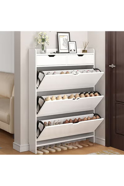 KEKE خزانة أحذية قابلة للطي بأربعة طبقات مع أبواب لغرفة المعيشة