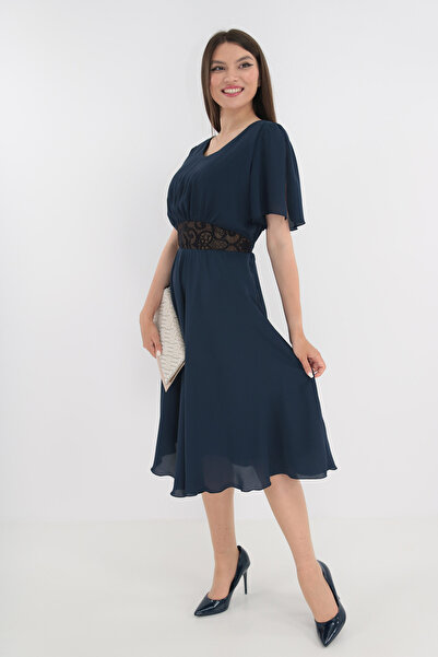 Vanessa Line RO Navy blue wrap dress with brocade cord